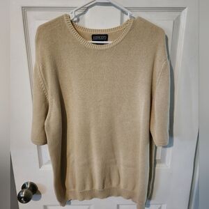 Vintage Land's End Short Sleeve Sweater Beige, Women's XL Neutral Cotton